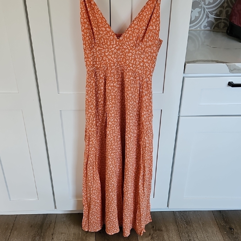 Steve Madden Orange A-line Pleated Maxi Dress